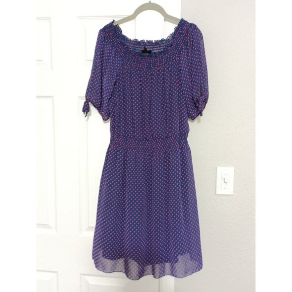 Enfocus Studio Dresses & Skirts - Women's En Focus Blue Polka Dot Pink Drop Waist Flowy Dress Size 14